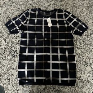 ANN TAYLOR WINDOWPANE  SHORT SLEEVED CREW SWEATER